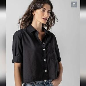 New Lilla P Easy Sleeve Button Down Black Small